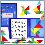 Wooden Pattern Tangram Magnetic Puzzle Shape Blocks Jigsaw Book Brain Teasers Stacking Games Early Educational Learning Challenge IQ Toy Gift for Kid Toddlers Age 3+ Years Old